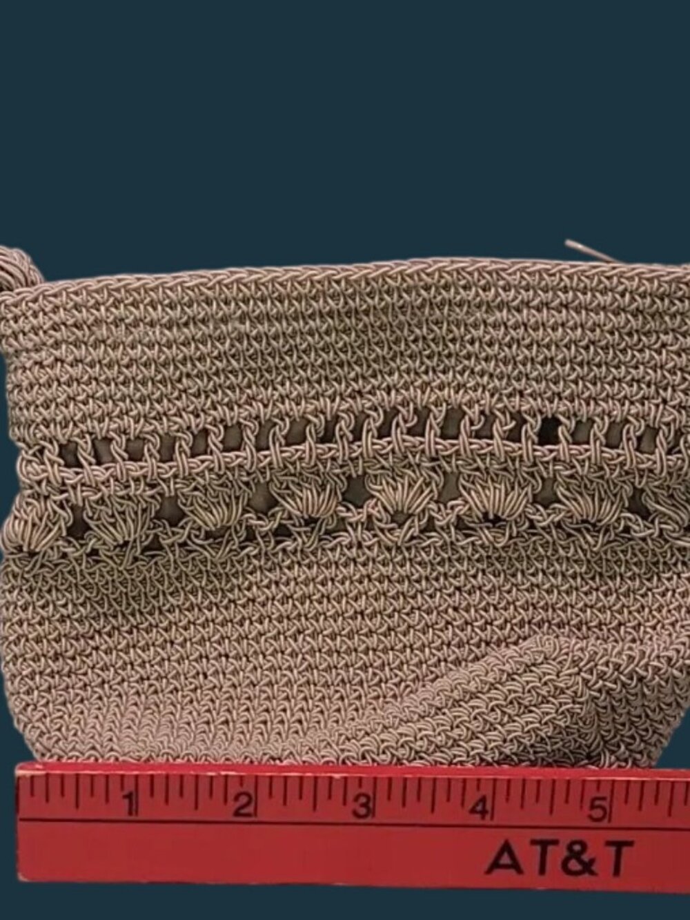 Kathie Lee Crochet Woven Clutch Purse w/Loop Handle Small Beige Handbag Vintage - Picture 2 of 6